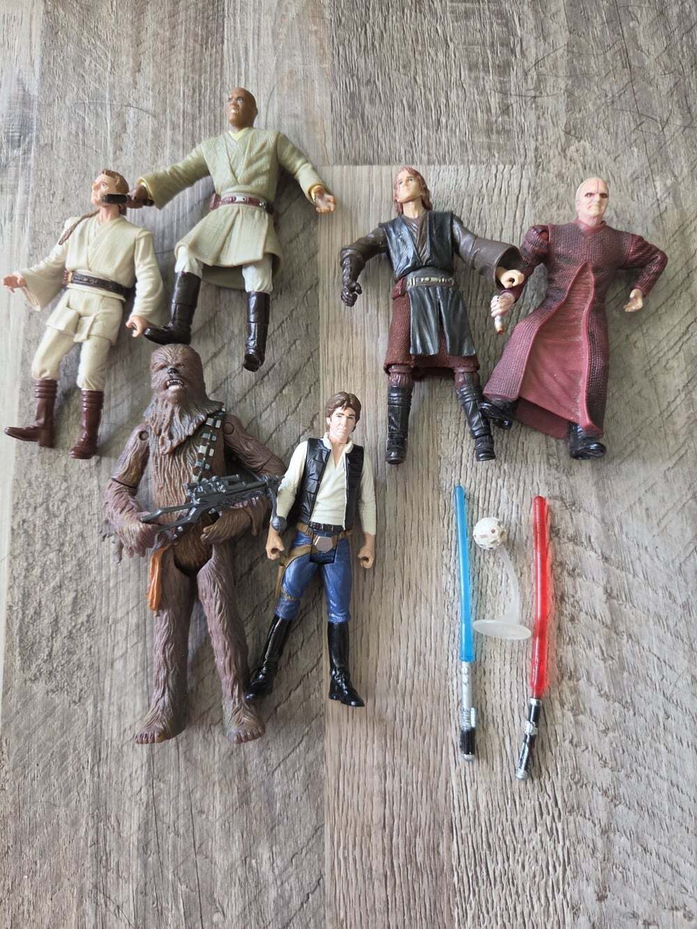 Star Wars 3.75" Action Figure Lot Han Solo Chewbacca Anakin Obi And Accesories